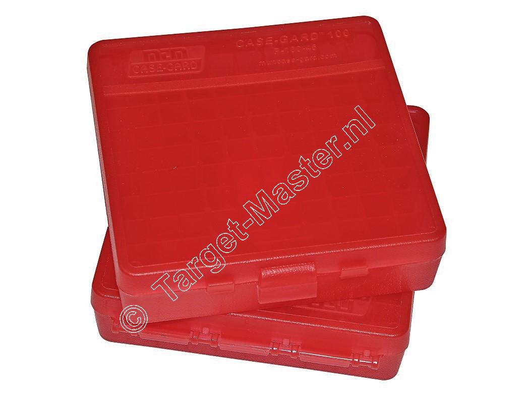 MTM P100-44 Flip-Top Munitie Bewaardoos CLEAR RED inhoud 100